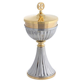 Set calice et ciboire de voyage rayés en laiton doré 24K