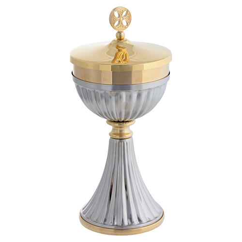 Set calice e pisside decoro rigato ottone dorato 24K tascabili 1