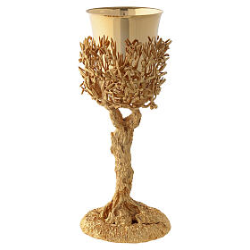 Olive tree chalice, 18K gold-plated brass, 10x4 in, Pical Arte Creazioni