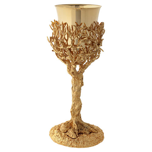 Olive tree chalice, 18K gold-plated brass, 10x4 in, Pical Arte Creazioni 5