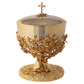 Ciborium with olive tree motif and emerald crystals, 18k gilded brass, Pical Arte