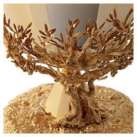 Ciborium with olive tree motif and emerald crystals, 18k gilded brass, Pical Arte