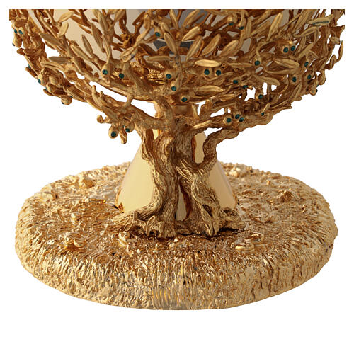 Ciborium with olive tree motif and emerald crystals, 18k gilded brass, Pical Arte 5