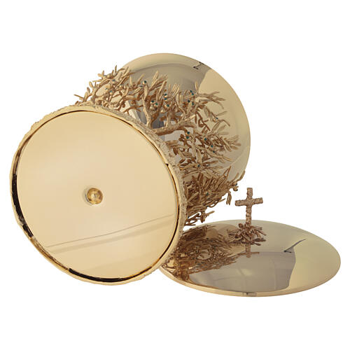 Ciborium with olive tree motif and emerald crystals, 18k gilded brass, Pical Arte 8