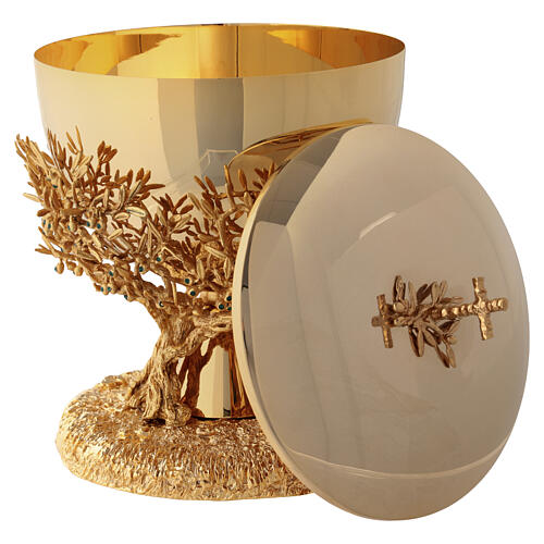 Ciborium olive tree with emerald crystals 18K gold-plated brass, Pical Arte 3