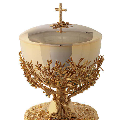 Ciborium olive tree with emerald crystals 18K gold-plated brass, Pical Arte 4
