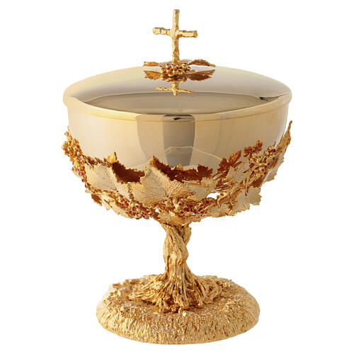 Chalice, ciborium and paten, grape-cluster model with crystals, 18K gold-plated, Pical Arte 4