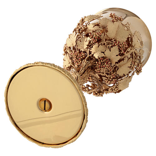 Chalice, ciborium and paten, grape-cluster model with crystals, 18K gold-plated, Pical Arte 9