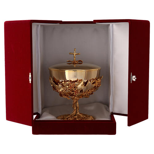 Chalice, ciborium and paten, grape-cluster model with crystals, 18K gold-plated, Pical Arte 16
