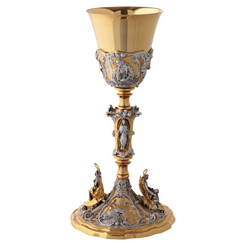 Bicolour chalice and ciborium in gold and silver with Saints and Theological Virtues 6
