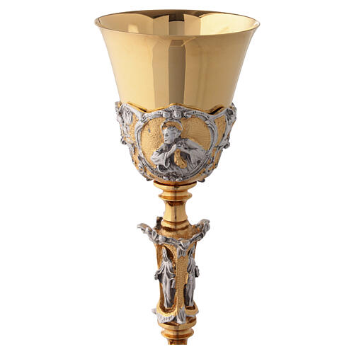 Bicolour chalice and ciborium in gold and silver with Saints and Theological Virtues 7
