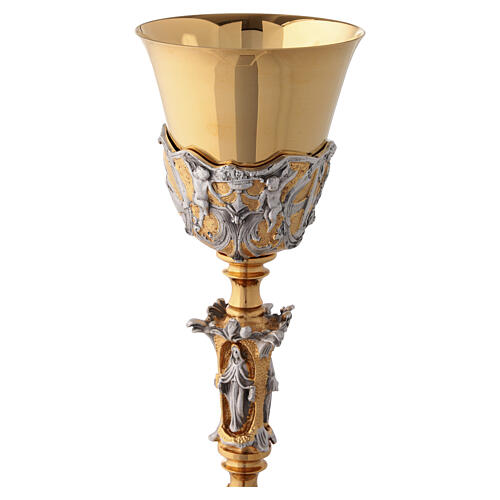 Bicolour chalice and ciborium in gold and silver with Saints and Theological Virtues 9
