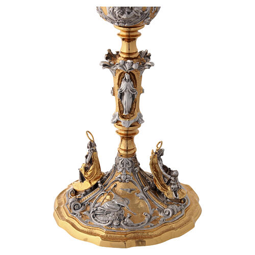Calice e pisside bicolore oro e argento con Santi e Virtù Teologali  4