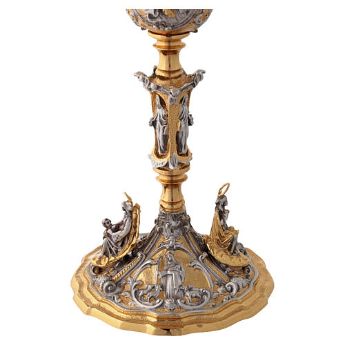 Calice e pisside bicolore oro e argento con Santi e Virtù Teologali  8