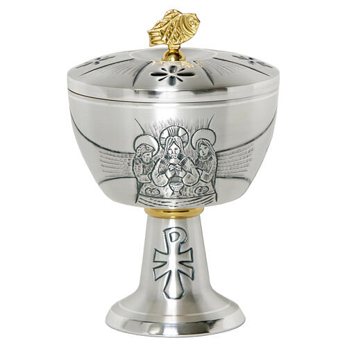 Chalice and ciborium, Emmaus Supper, silver-plated brass 5