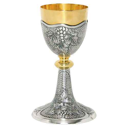 Chalice and ciborium, springs and deer decoration, silver-plated brass 3