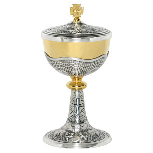 Chalice and ciborium, springs and deer decoration, silver-plated brass 6