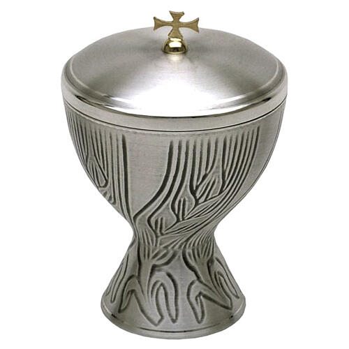 Chalice and ciborium in silver-plated brass with turned wheat-ear decoration 3