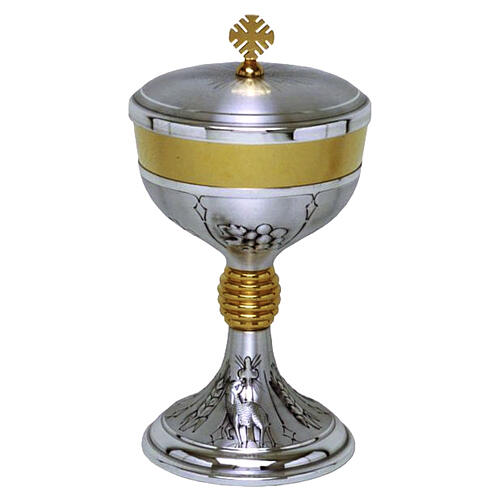 Silver-plated brass chalice and ciborium set with four decorative motifs 3