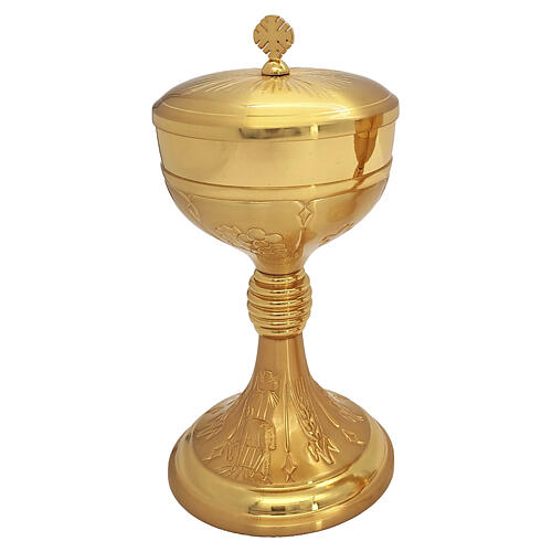 Calice e Pisside in ottone argentato uva spighe agnello croce 3