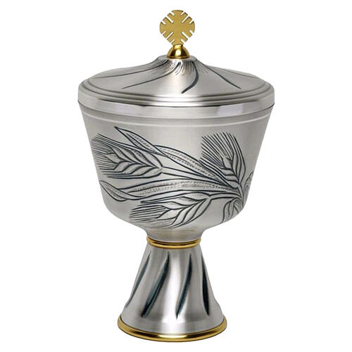 Chalice and Ciborium hand-chased wheat ears and grapes, silver-plated brass 5