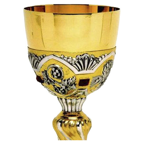 Chalice and Ciborium with electroforming, four evangelists and red stones 2