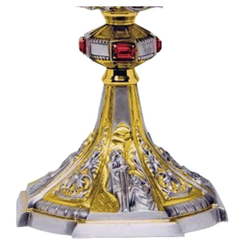 Two-tone chalice and ciborium with Gospel symbol and red stones 5