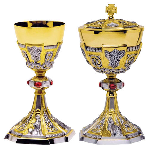 Bicolor Chalice and Ciborium with Gospel Symbol and Red Stones 1