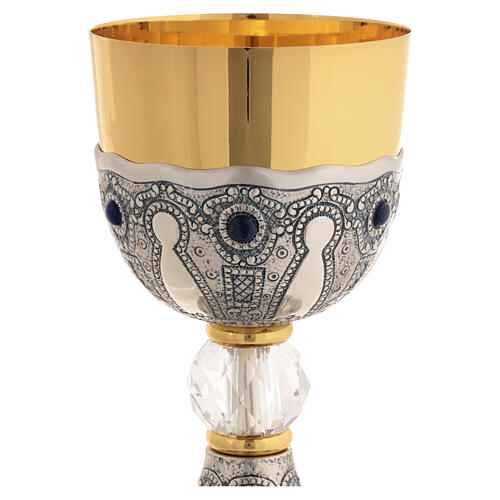 Chalice and Ciborium for Concelebration Chiseled with Lapis Lazuli and Crystal Knop 5