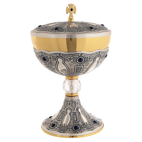 Chalice and Ciborium for Concelebration Chiseled with Lapis Lazuli and Crystal Knop 7