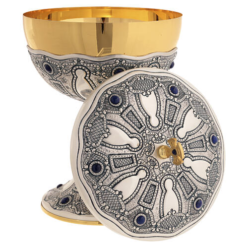 Chalice and Ciborium for Concelebration Chiseled with Lapis Lazuli and Crystal Knop 10