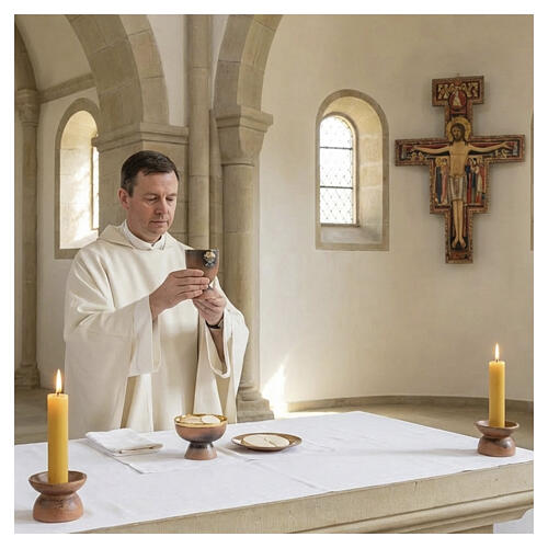 Ceramic chalice with loaves and fishes, golden ceramic interior, H6 in 2