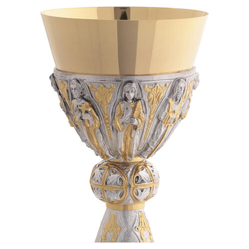 Bicolour gold and silver brass chalice and ciborium with Four Evangelists and saints 6