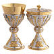 Bicolour gold and silver brass chalice and ciborium with Four Evangelists and saints s1