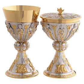Calice e pisside ottone bicolore oro e argento 4 Evangelisti e santi