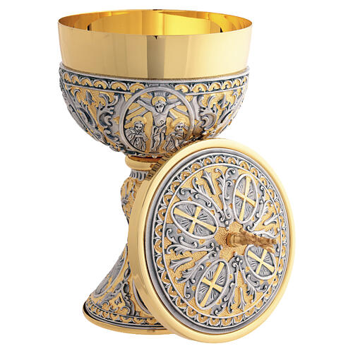 Chalice and ciborium, Passion of Jesus, two-tone Celtic style 4