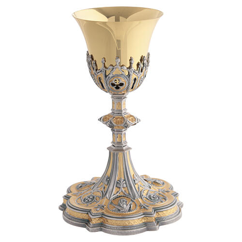 Bicoloured Gothic chalice with sacred effigies and rosettes, 10 in 6