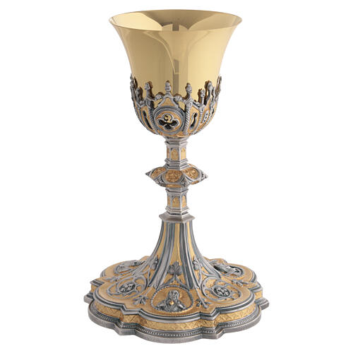 Calice gothique bicolore avec effigies sacrées et rosaces 25 cm 1