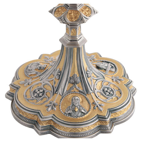Calice gothique bicolore avec effigies sacrées et rosaces 25 cm 3