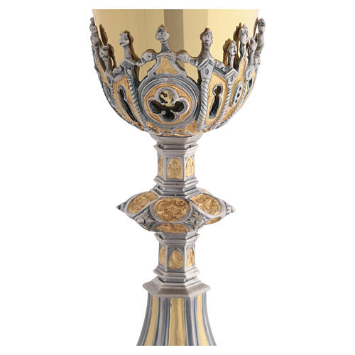 Calice gothique bicolore avec effigies sacrées et rosaces 25 cm 5