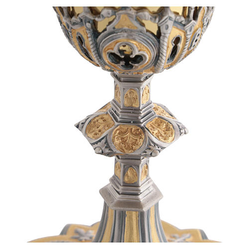 Calice gotico bicolore con effigi sacre e rosoni 25 cm 9