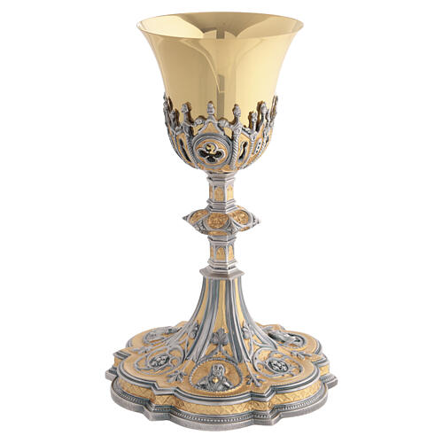 Two-tone Gothic chalice with sacred effigies and rosettes, 25 cm 4