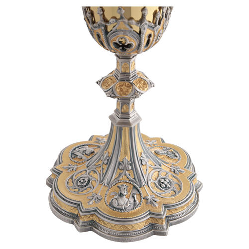 Two-tone Gothic chalice with sacred effigies and rosettes, 25 cm 7