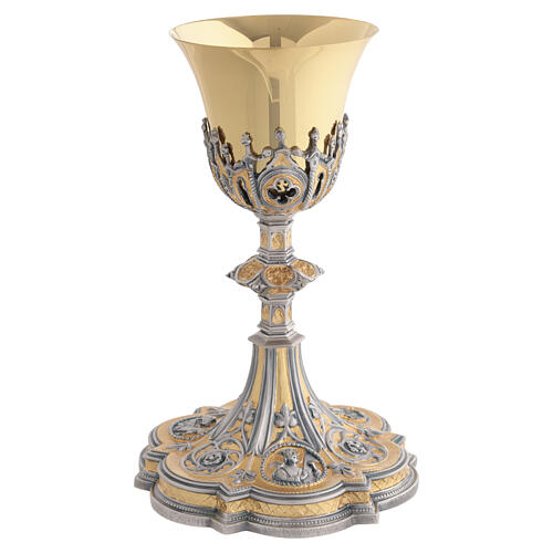 Two-tone Gothic chalice with sacred effigies and rosettes, 25 cm 8