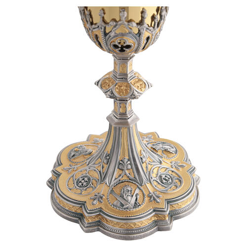 Two-tone Gothic chalice with sacred effigies and rosettes, 25 cm 10