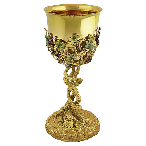 Cálice Uva banhado a ouro 18Kt com decoração de folhas coloridas Pical Arte Creazioni 1