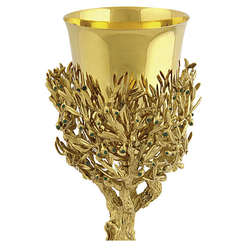 ULIVO liturgical set, 18 kt gold‑plated with green crystals, Assisi stone base, Pical Arte Creazioni 2
