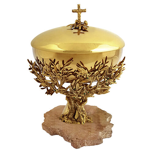 ULIVO liturgical set, 18 kt gold‑plated with green crystals, Assisi stone base, Pical Arte Creazioni 5
