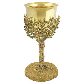 ULIVO chalice, stone-effect base with coloured decoration, 18 kt gold-plated, Pical Arte Creazioni