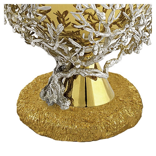 Ciboire modèle ULIVO de Pical Arte Creazioni, 160 mm, base effet pierre, décor d'olivier argenté 3